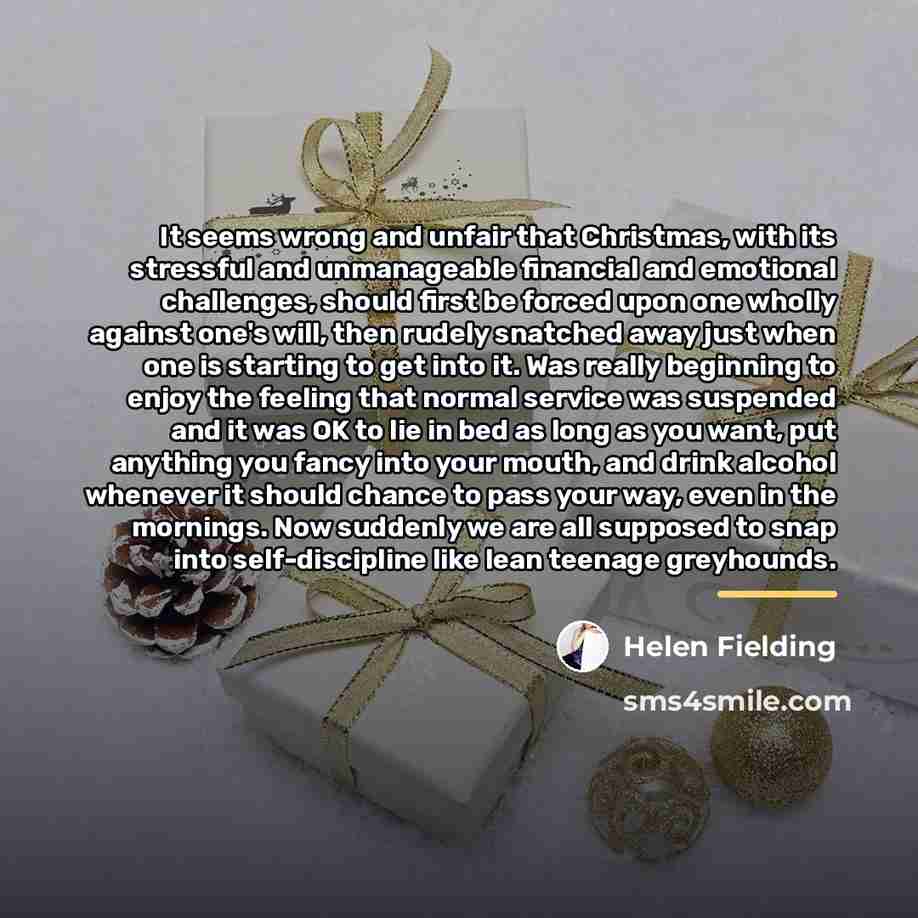 “It seems wrong and unfair that Christmas, with its stressful…” quote by Helen Fielding