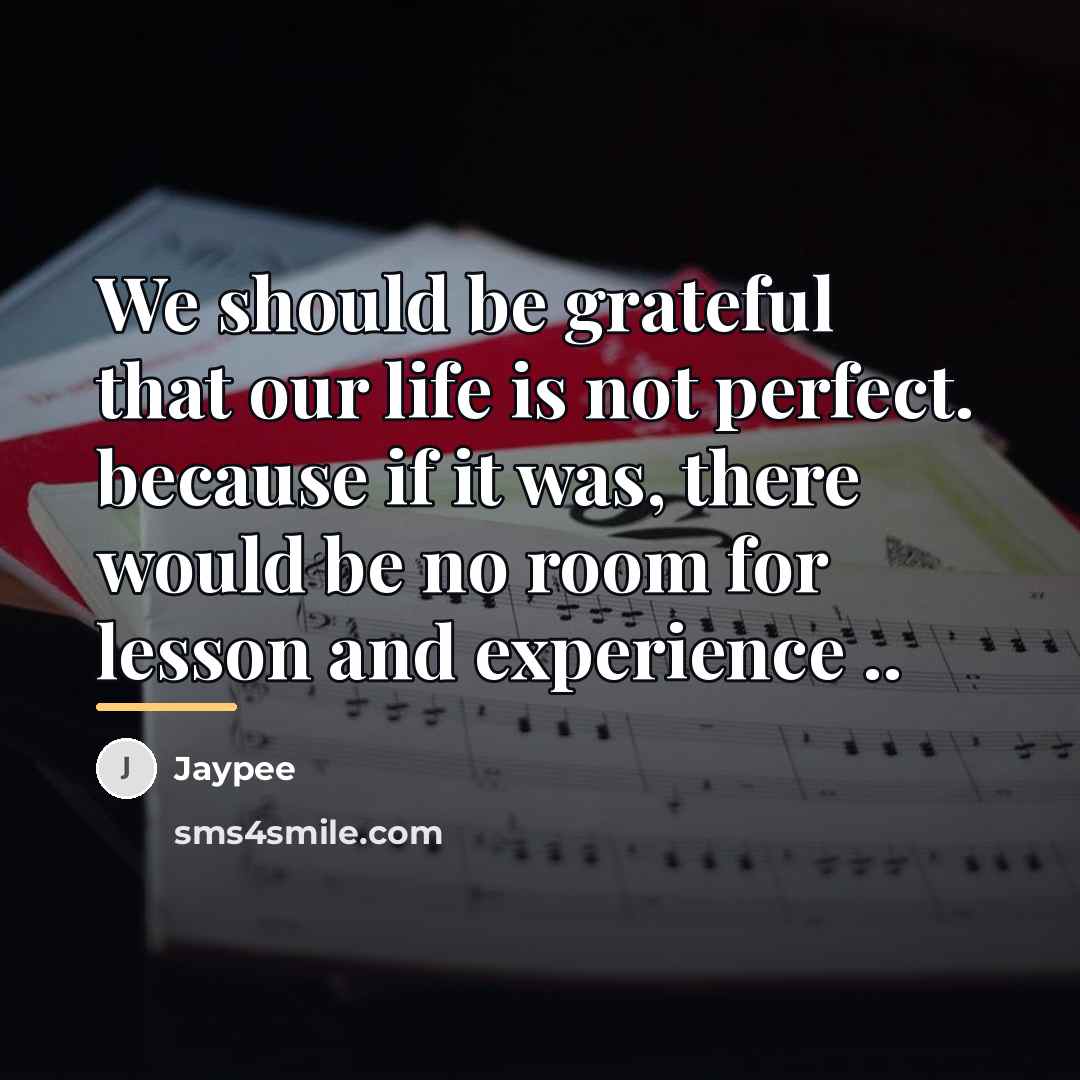 “We should be grateful that our life is not perfect.…” quote by Jaypee
