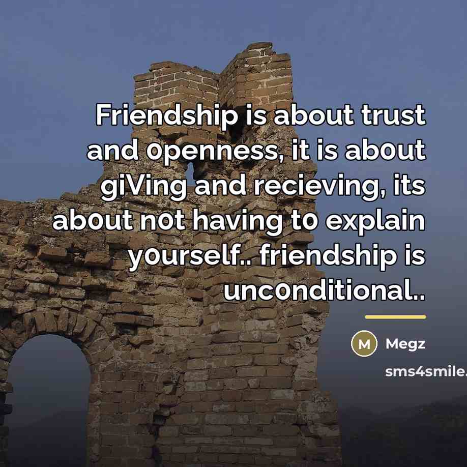 “Friendship is about trust and 0penness, it is ab0ut giVing…” quote by Megz