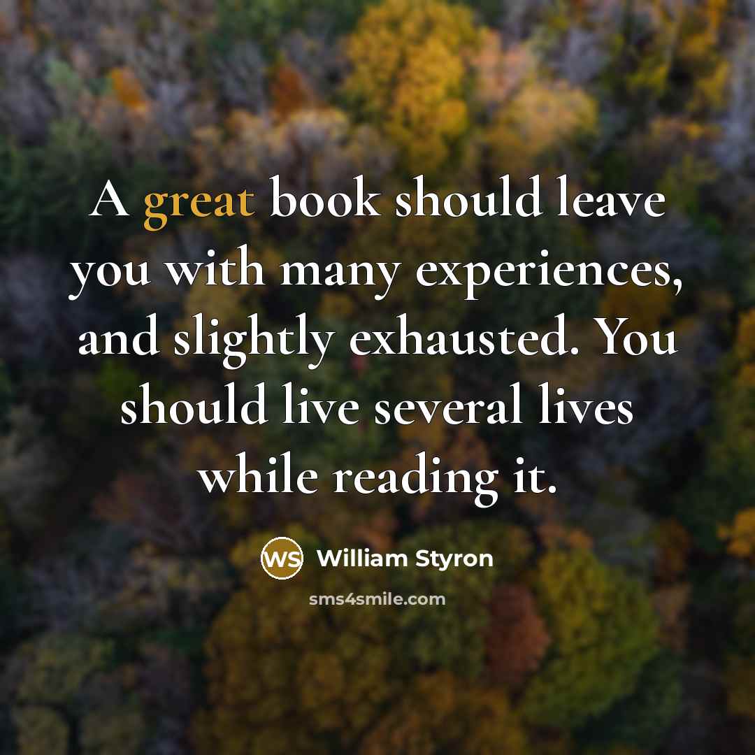 “A great book should leave you with many experiences, and…” quote by William Styron