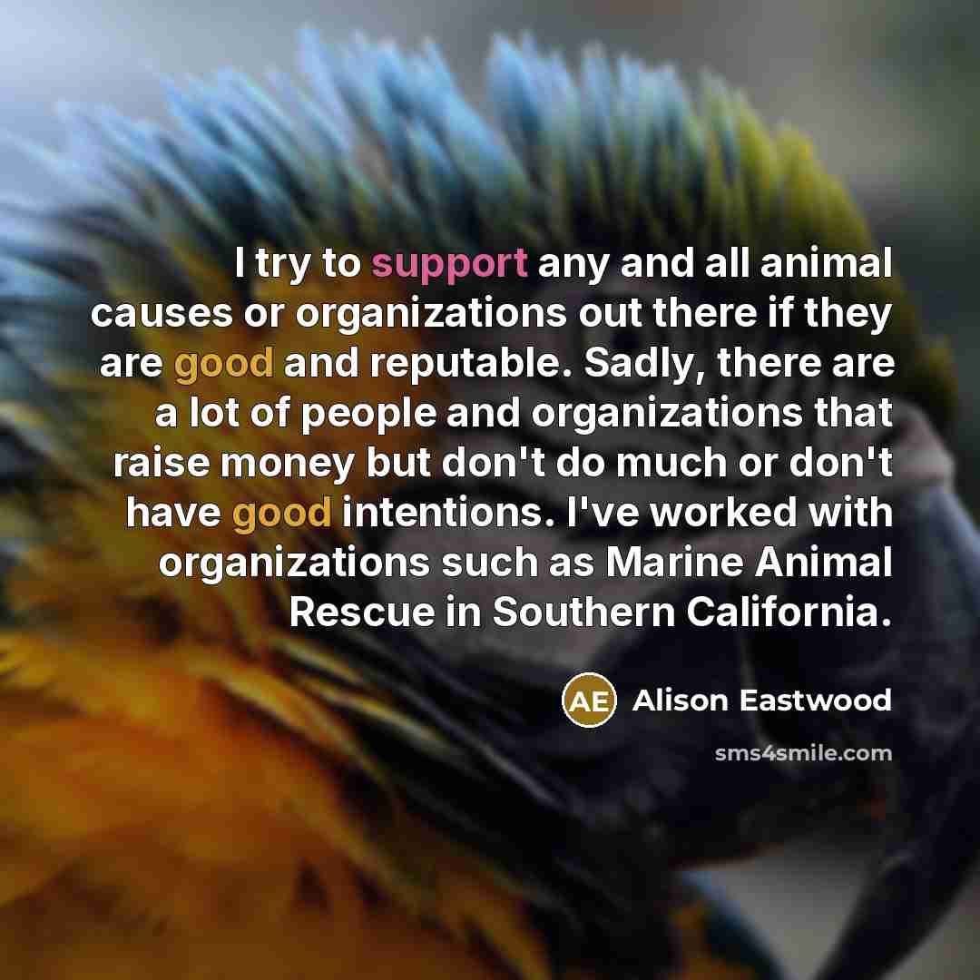“I try to support any and all animal causes or…” quote by Alison Eastwood