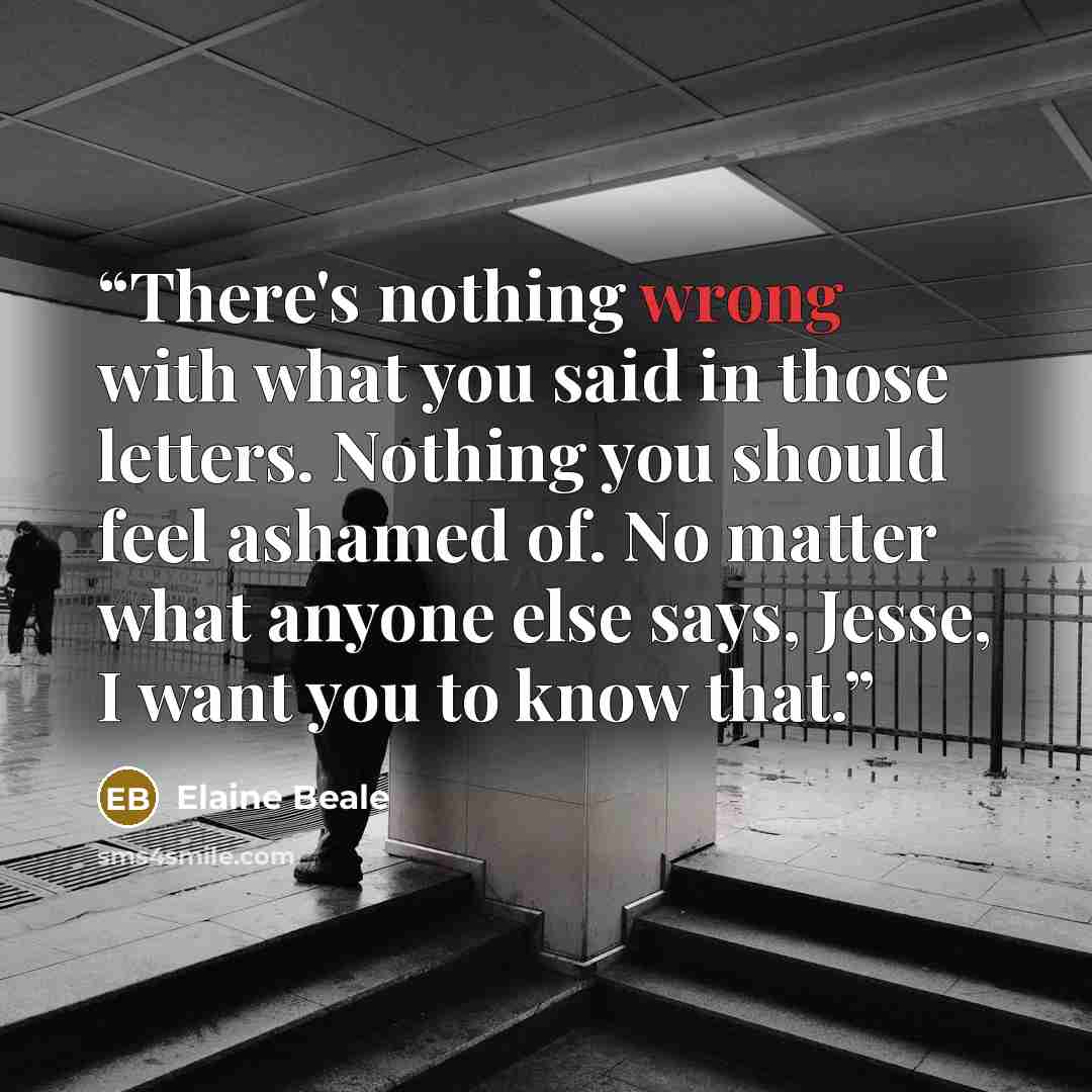 “There's nothing wrong with what you said in those letters. Nothing you should feel ashamed of. No matter what anyone else says, Jesse, I want you to know that.” quote by Elaine Beale