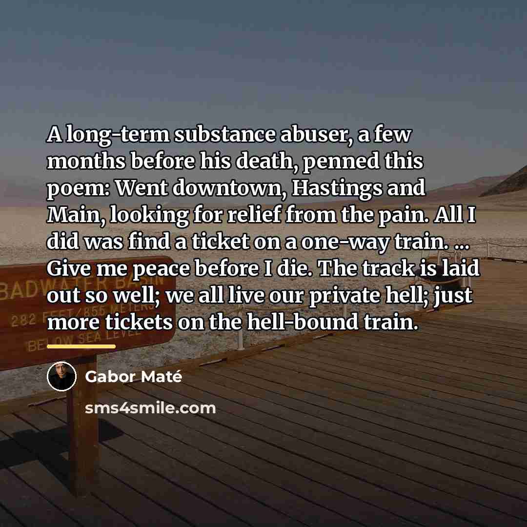 “A long-term substance abuser, a few months before his death,…” quote by Gabor Mate