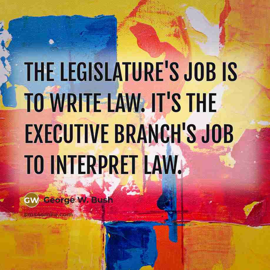 “The legislature's job is to write law. It's the executive…” quote by George W. Bush