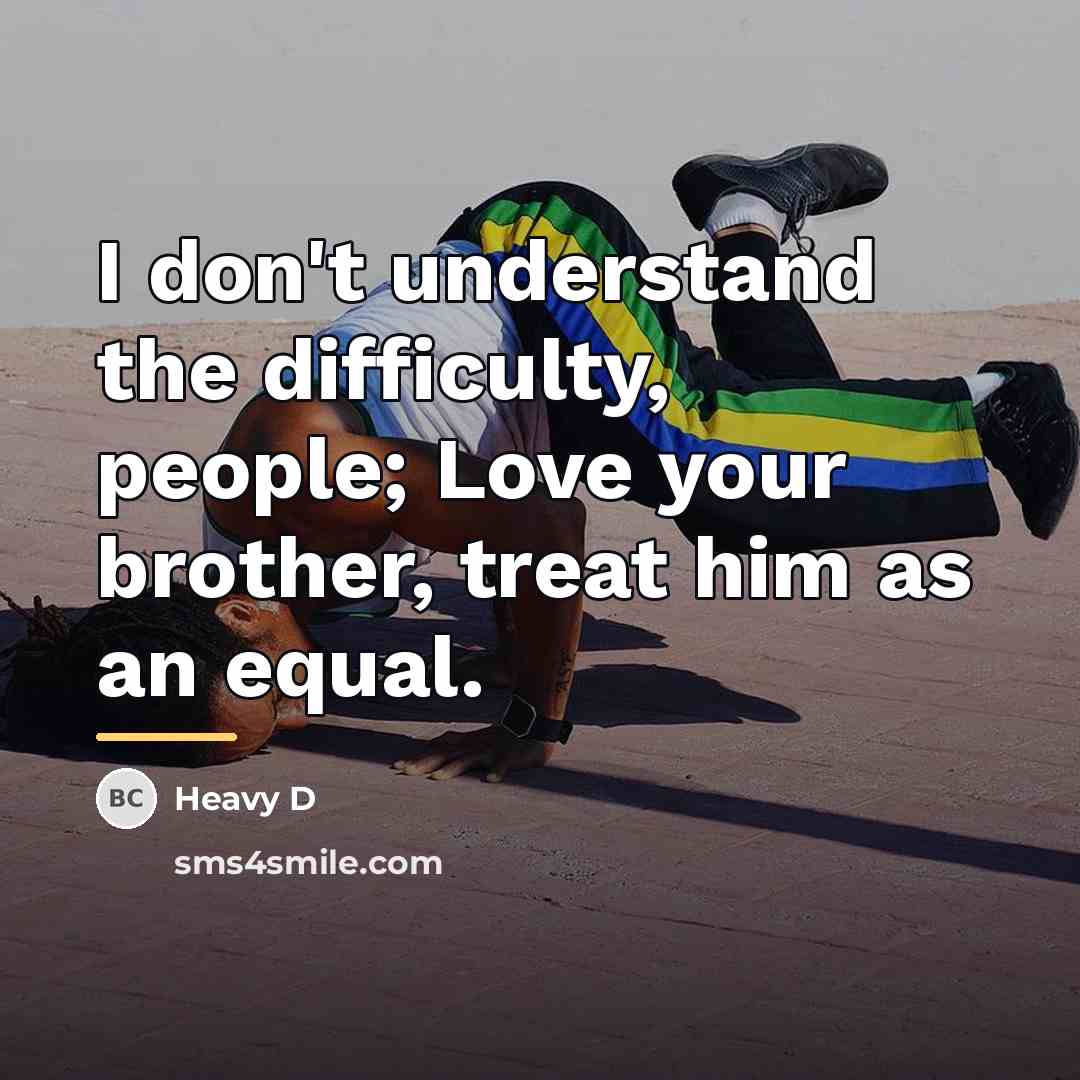 “I don't understand the difficulty, people; Love your brother, treat…” quote by Heavy D