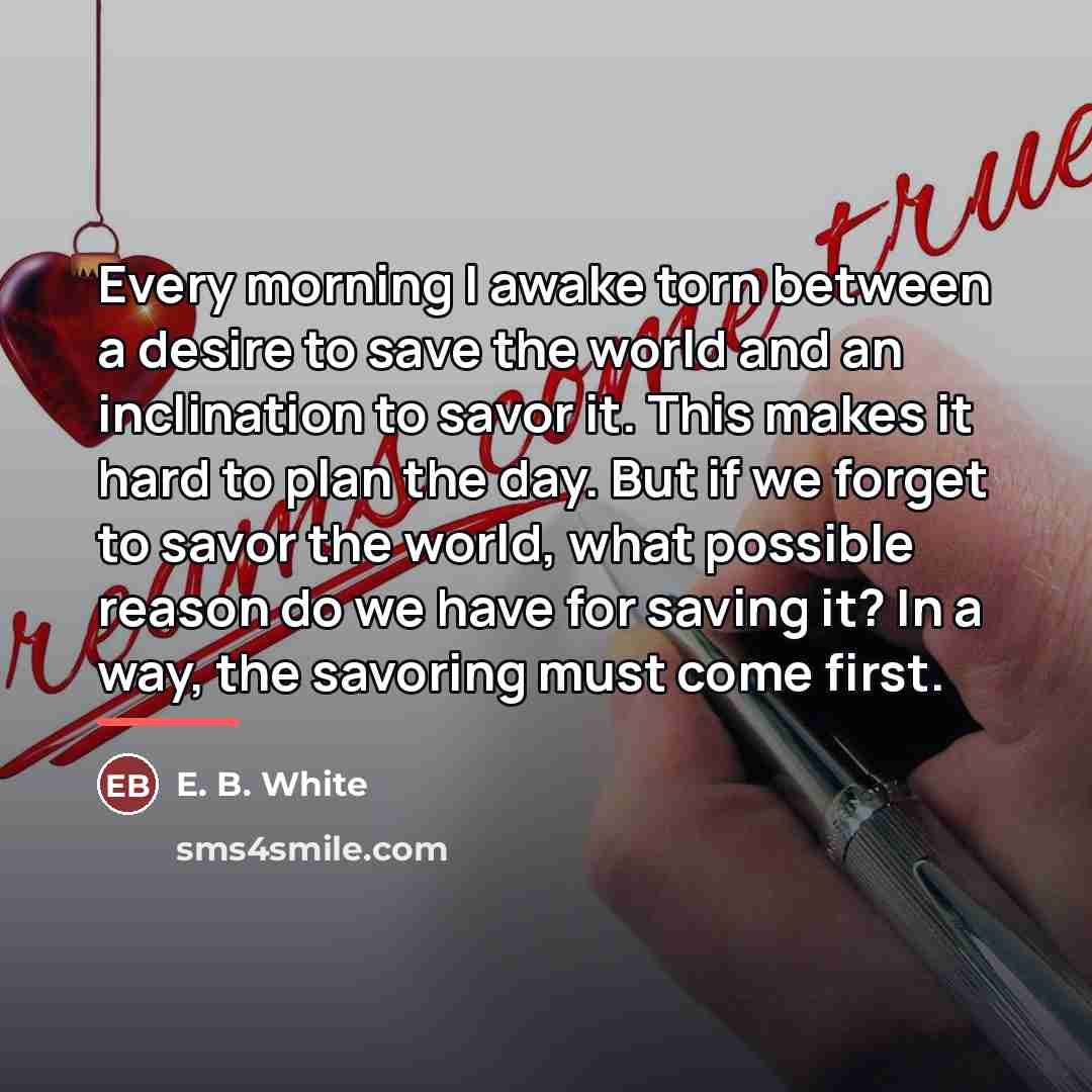 “Every morning I awake torn between a desire to save…” quote by E. B. White