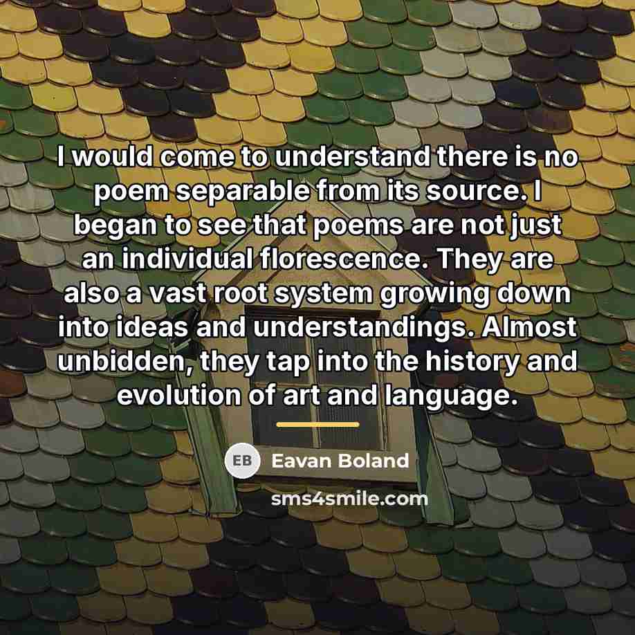 “I would come to understand there is no poem separable…” quote by Eavan Boland