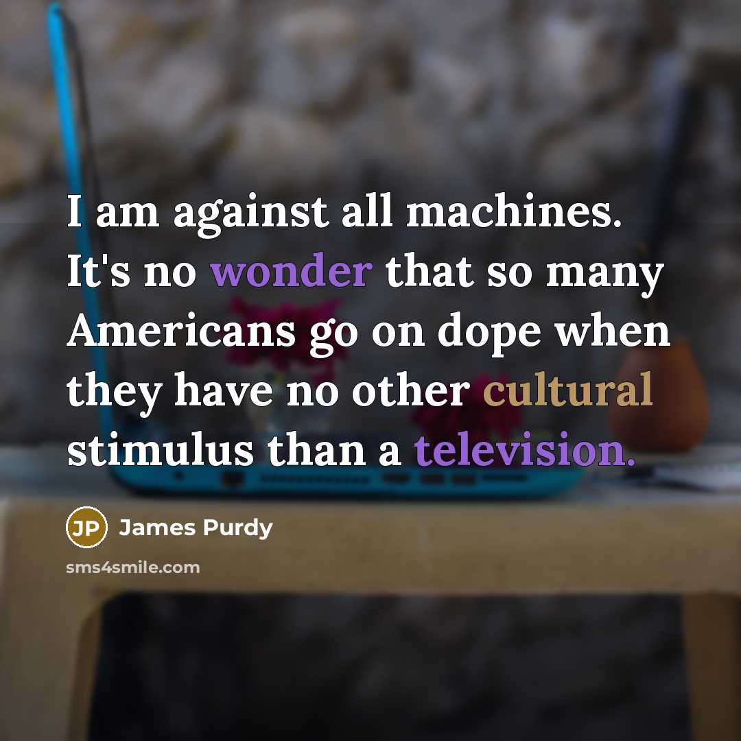 “I am against all machines. It's no wonder that so many Americans go on dope when they have no other cultural stimulus than a television.” quote by James Purdy
