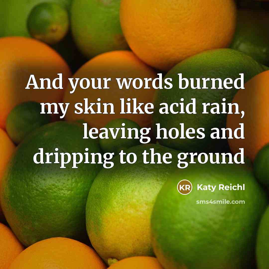 “And your words burned my skin like acid rain, leaving…” quote by Katy Reichl