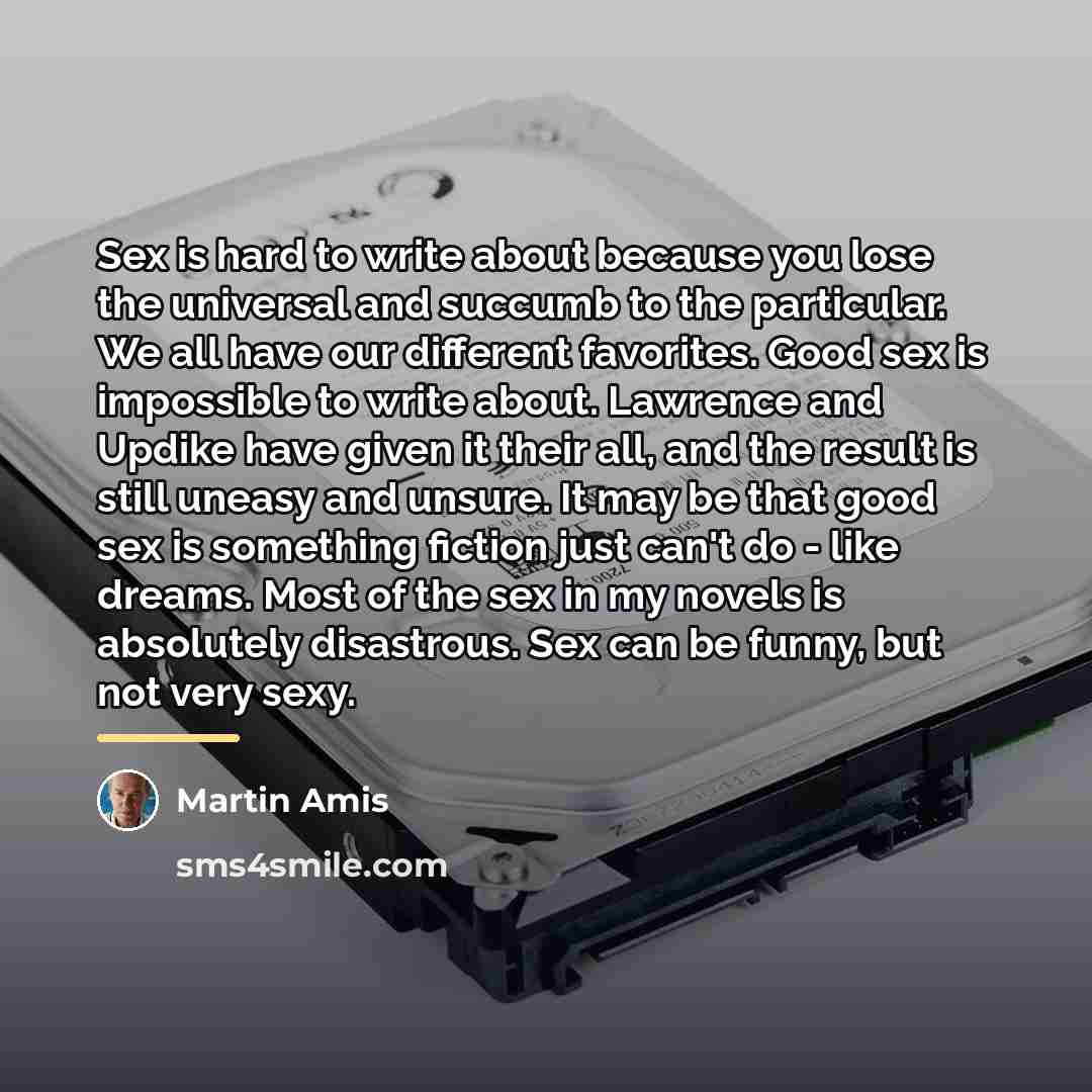 “Sex is hard to write about because you lose the…” quote by Martin Amis