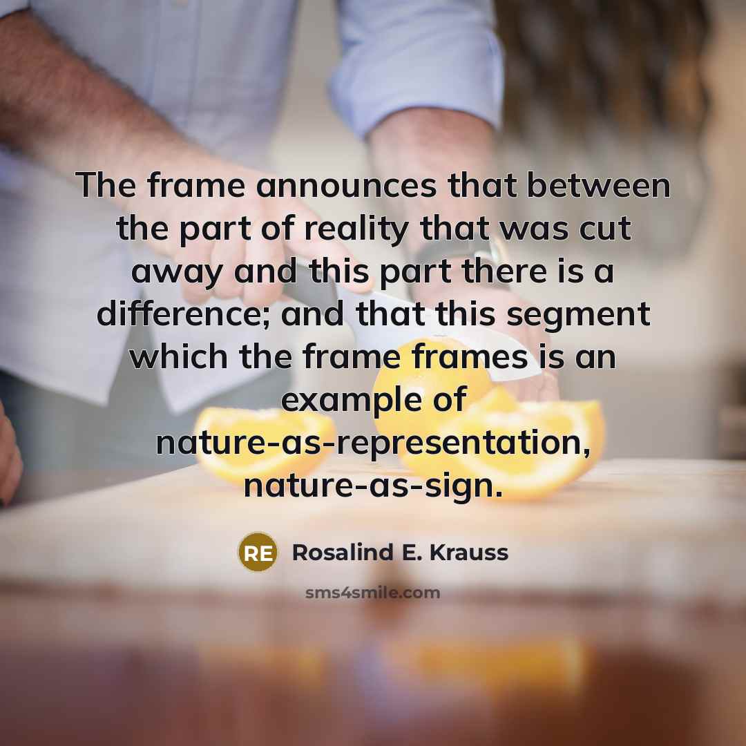 “The frame announces that between the part of reality that…” quote by Rosalind E. Krauss