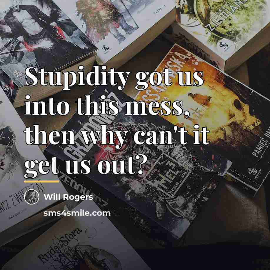 “Stupidity got us into this mess, then why can't it…” quote by Will Rogers
