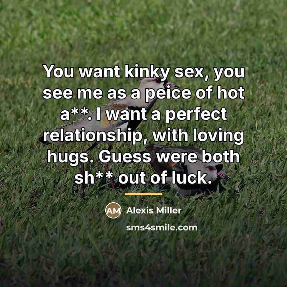 “You want kinky sex, you see me as a peice…” quote by Alexis Miller