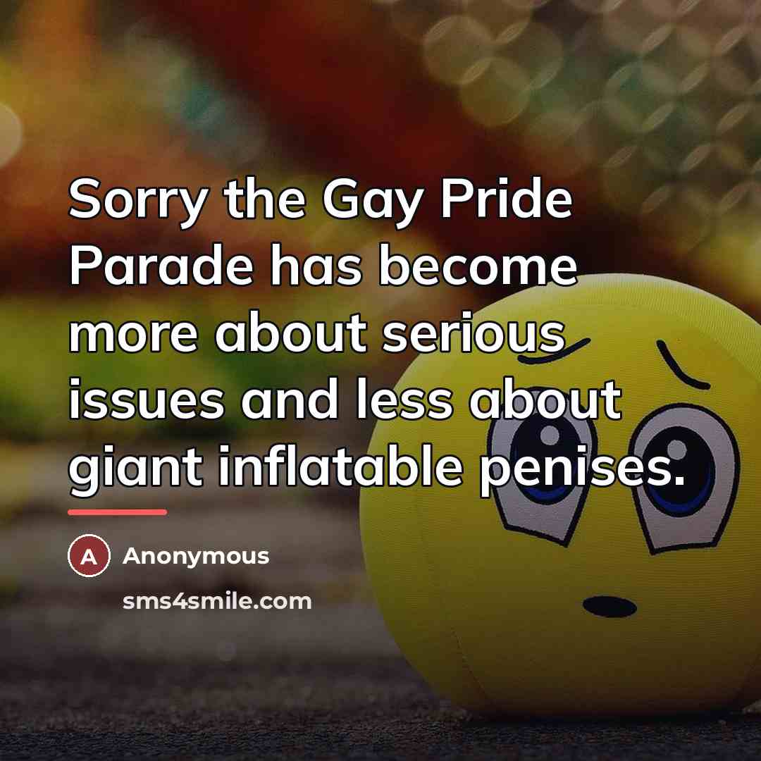 “Sorry the Gay Pride Parade has become more about serious…” quote by Anonymous