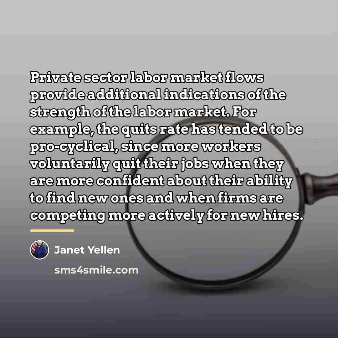 “Private sector labor market flows provide additional indications of the…” quote by Janet Yellen
