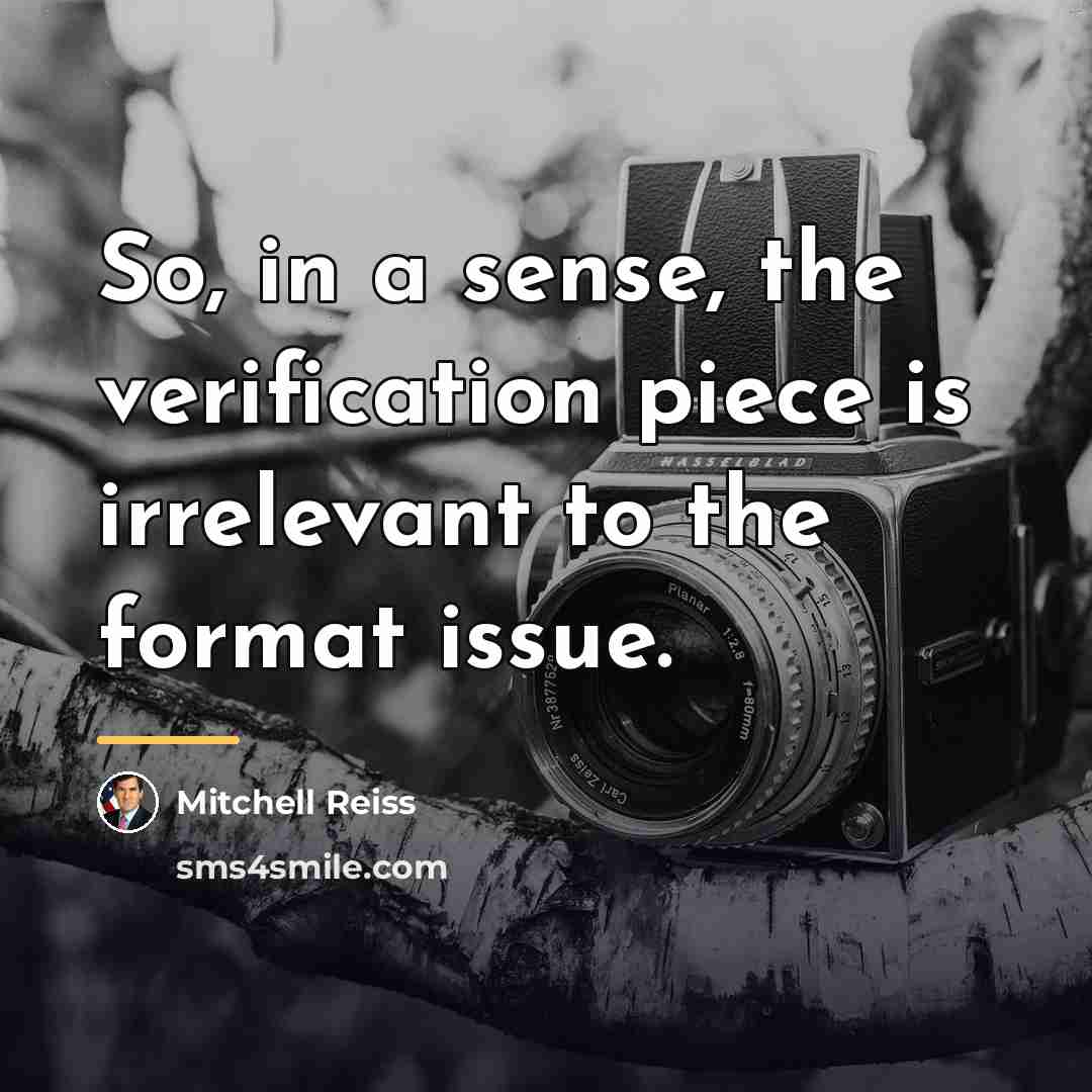 “So, in a sense, the verification piece is irrelevant to…” quote by Mitchell Reiss