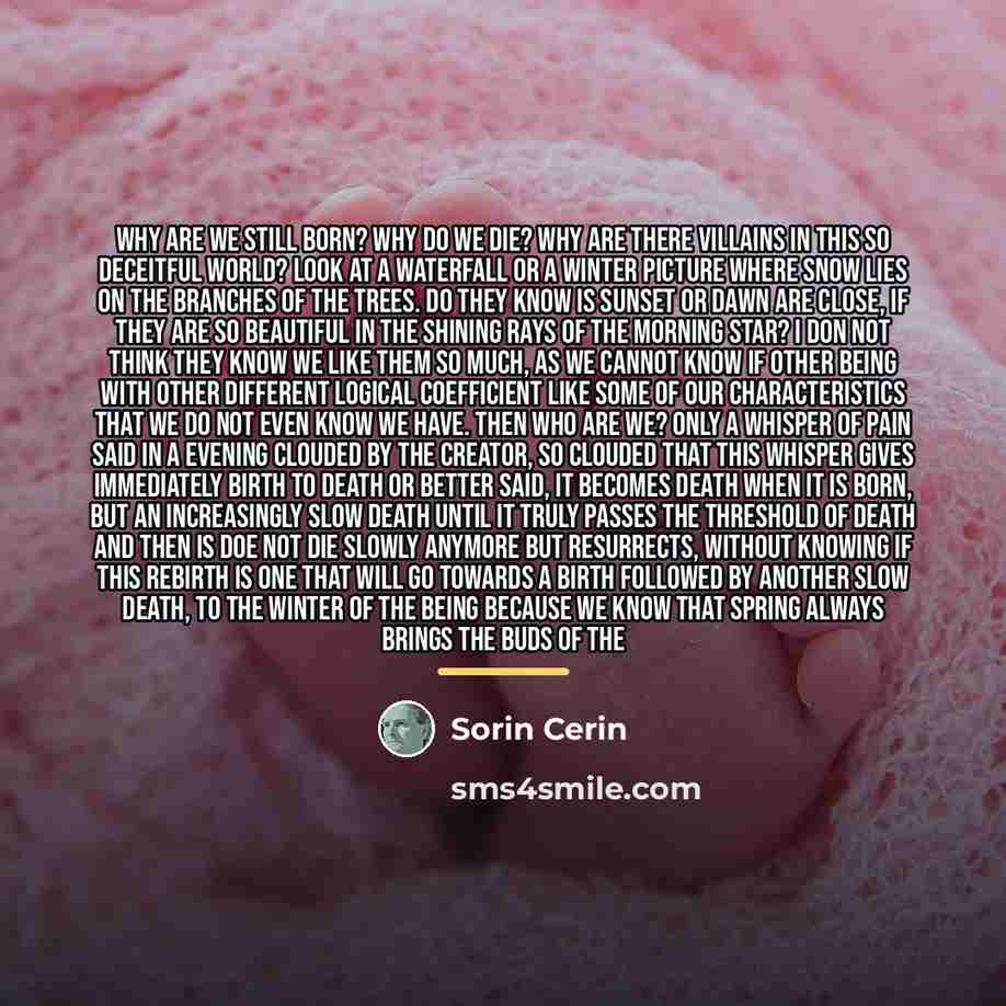 “Why are we still born? Why do we die? Why…” quote by Sorin Cerin