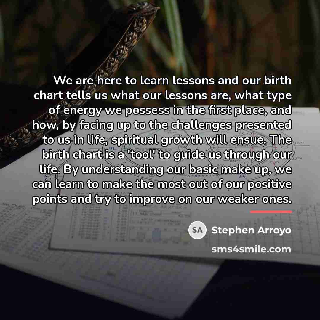 “We are here to learn lessons and our birth chart…” quote by Stephen Arroyo