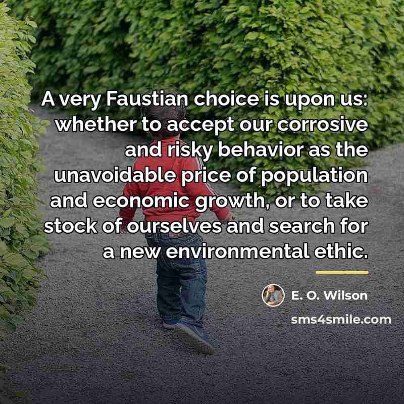 “A very Faustian choice is upon us: whether to accept…” quote by E. O. Wilson