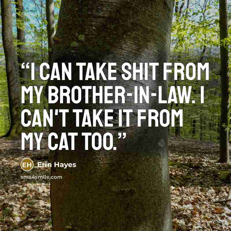 “I can take shit from my brother-in-law. I can't take it from my cat too.” quote by Erin Hayes