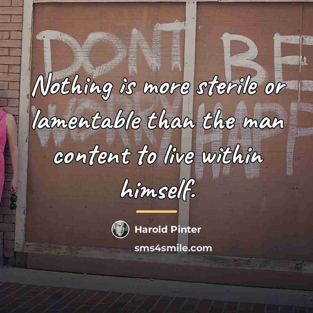 “Nothing is more sterile or lamentable than the man content…” quote by Harold Pinter