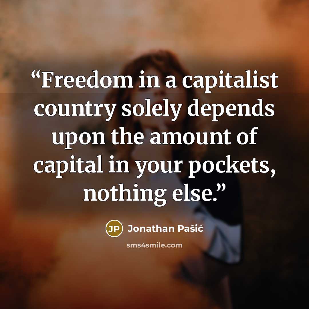 “Freedom in a capitalist country solely depends upon the amount of capital in your pockets, nothing else.” quote by Jonathan Pašić
