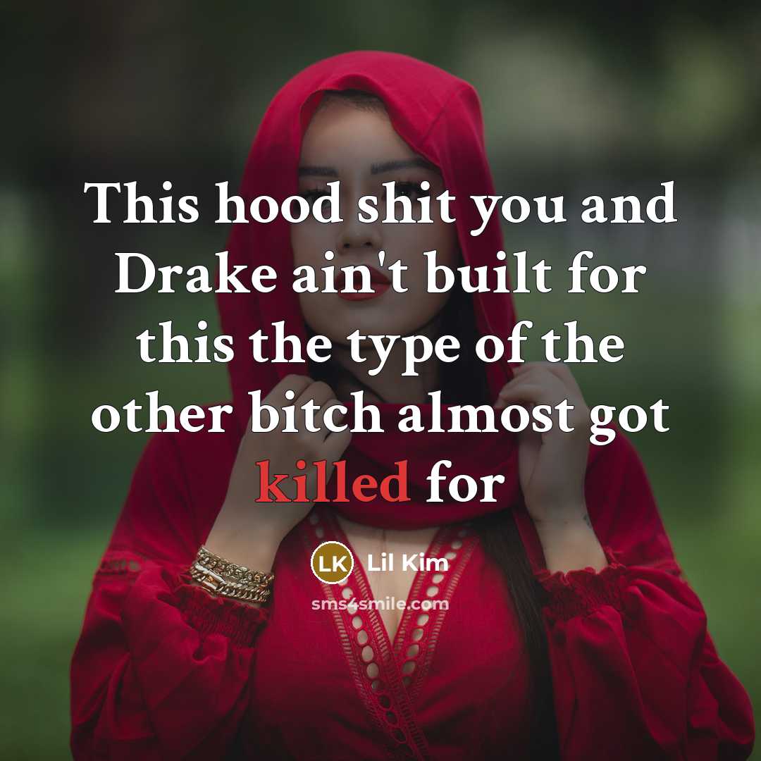 “This hood shit you and Drake ain't built for this the type of the other bitch almost got killed for” quote by Lil Kim