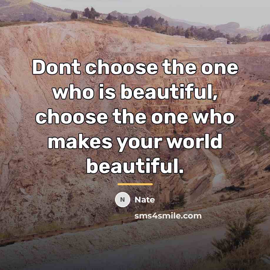 “Dont choose the one who is beautiful, choose the one…” quote by Nate