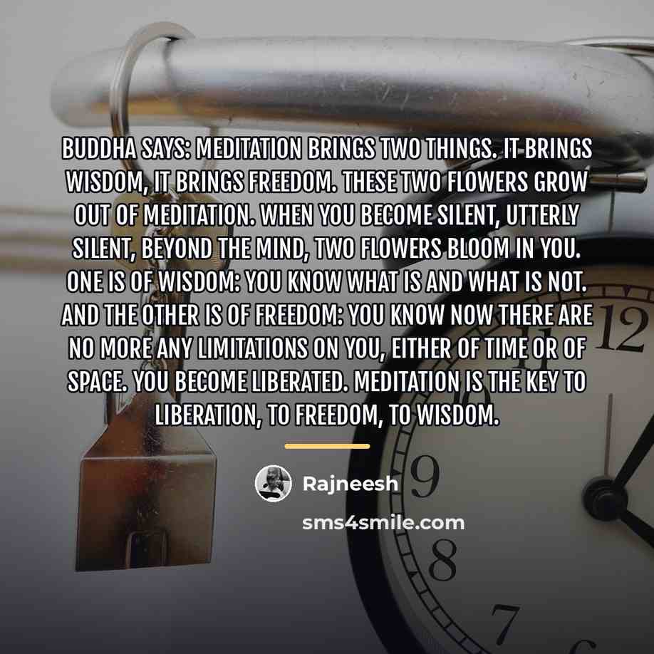 “Buddha says: Meditation brings two things. It brings wisdom, it…” quote by Rajneesh