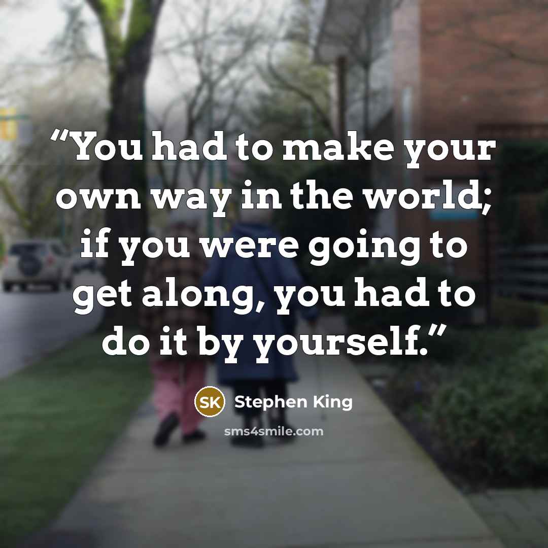 “You had to make your own way in the world; if you were going to get along, you had to do it by yourself.” quote by Stephen King