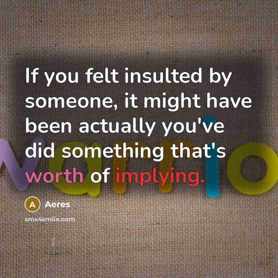 “If you felt insulted by someone, it might have been actually you've did something that's worth of implying.” quote by Aeres
