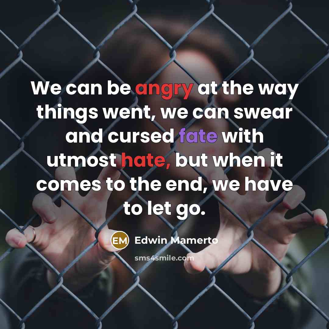 “We can be angry at the way things went, we can swear and cursed fate with utmost hate, but when it comes to the end, we have to let go.” quote by Edwin Mamerto