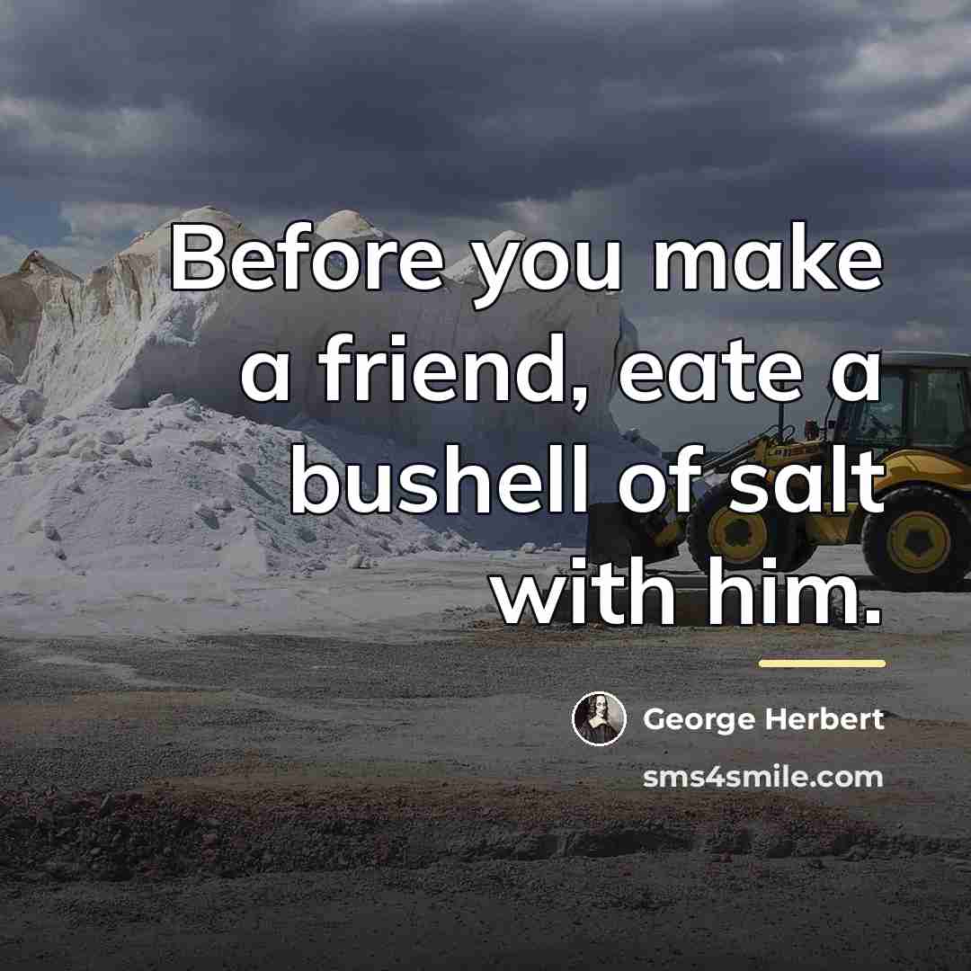 “Before you make a friend, eate a bushell of salt…” quote by George Herbert
