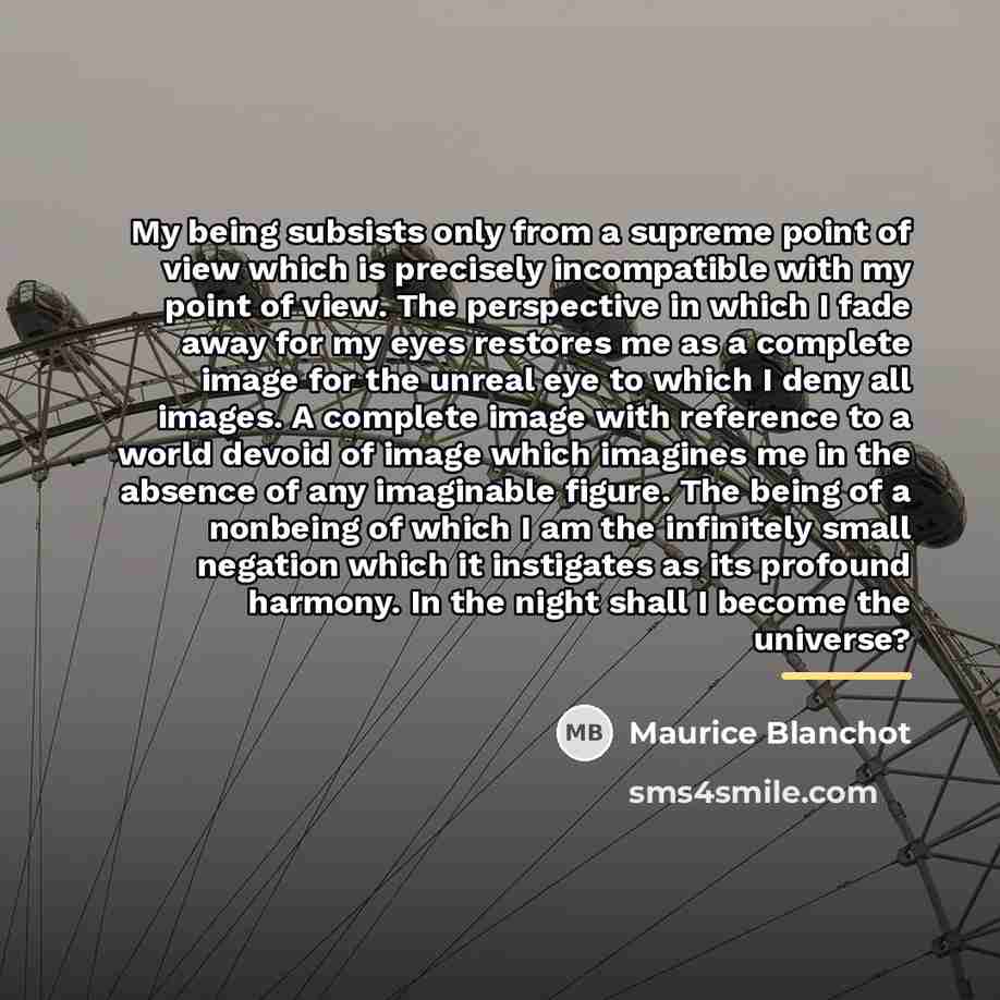 “My being subsists only from a supreme point of view…” quote by Maurice Blanchot