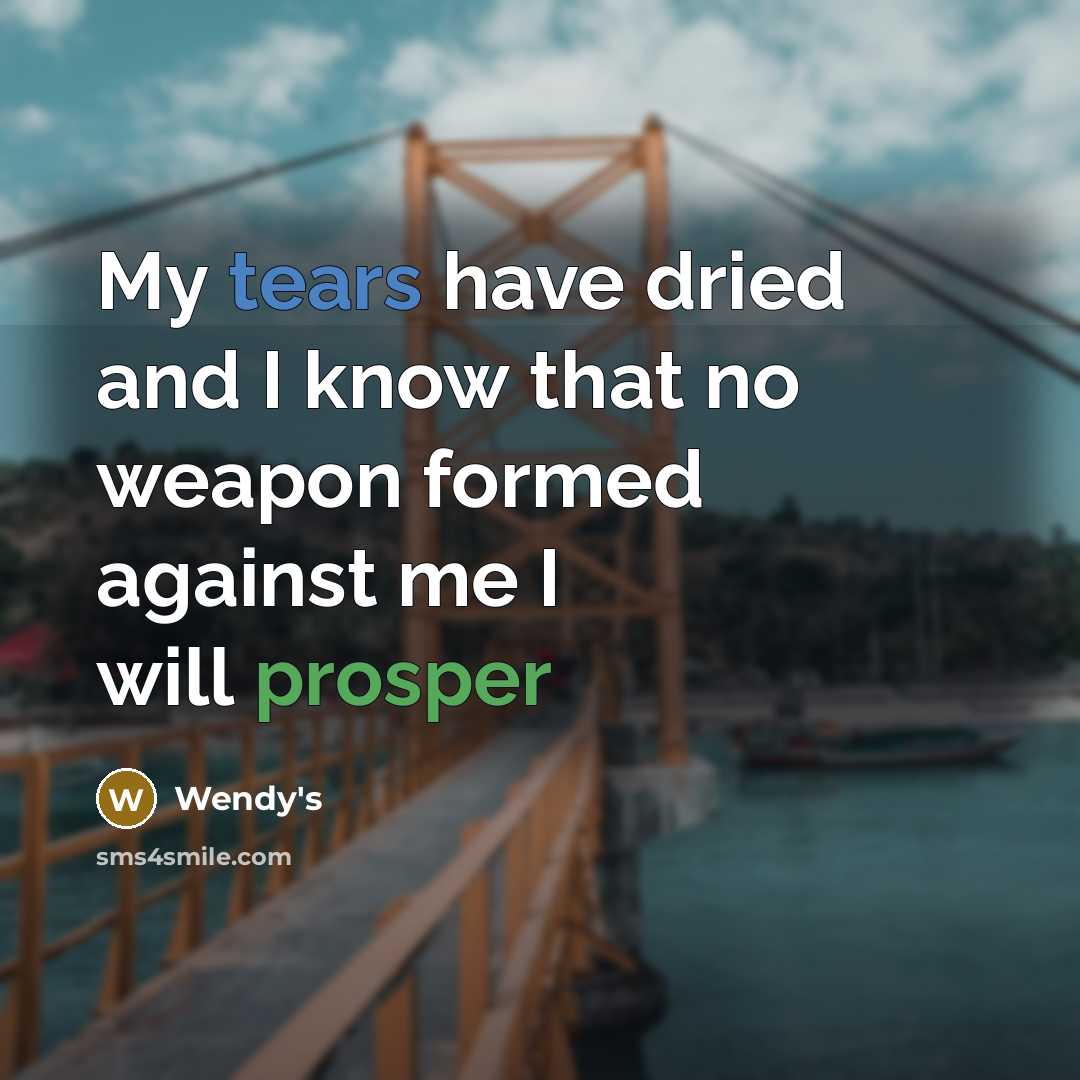 “My tears have dried and I know that no weapon formed against me I will prosper” quote by Wendy's