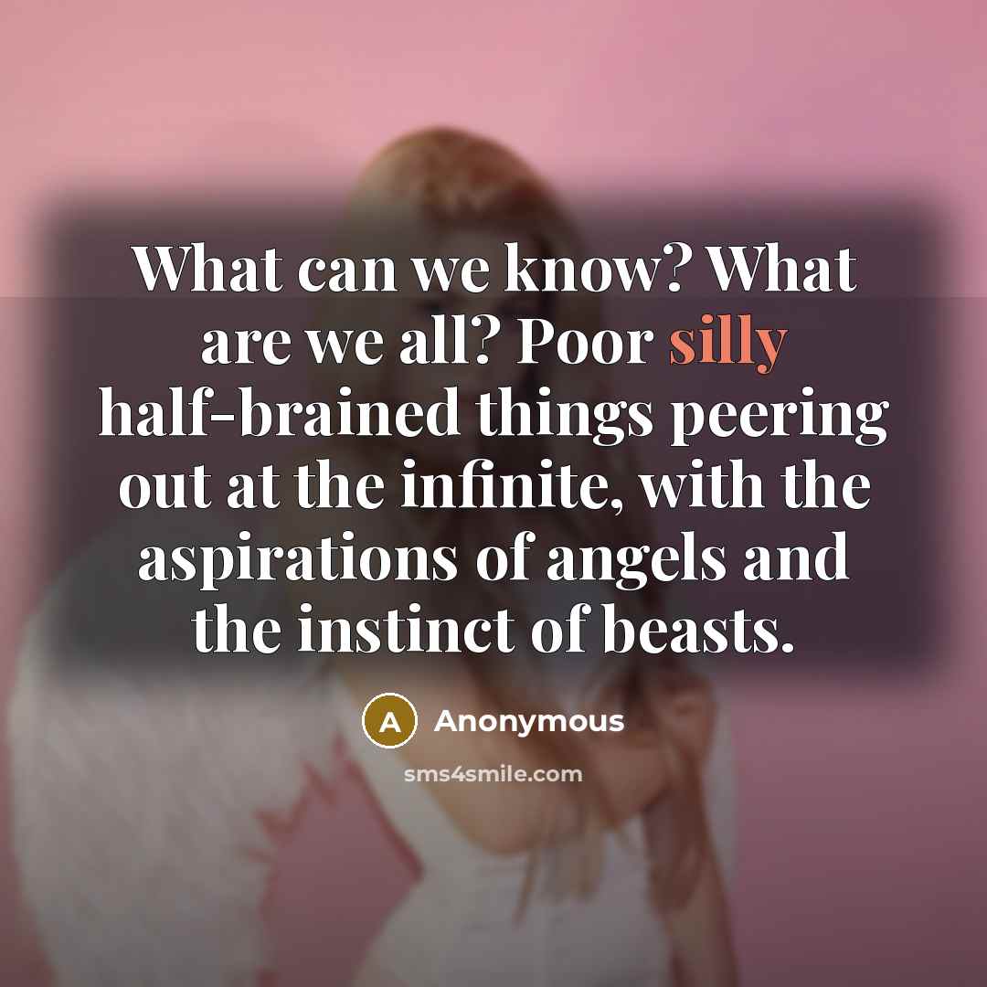 “What can we know? What are we all? Poor silly…” quote by Anonymous