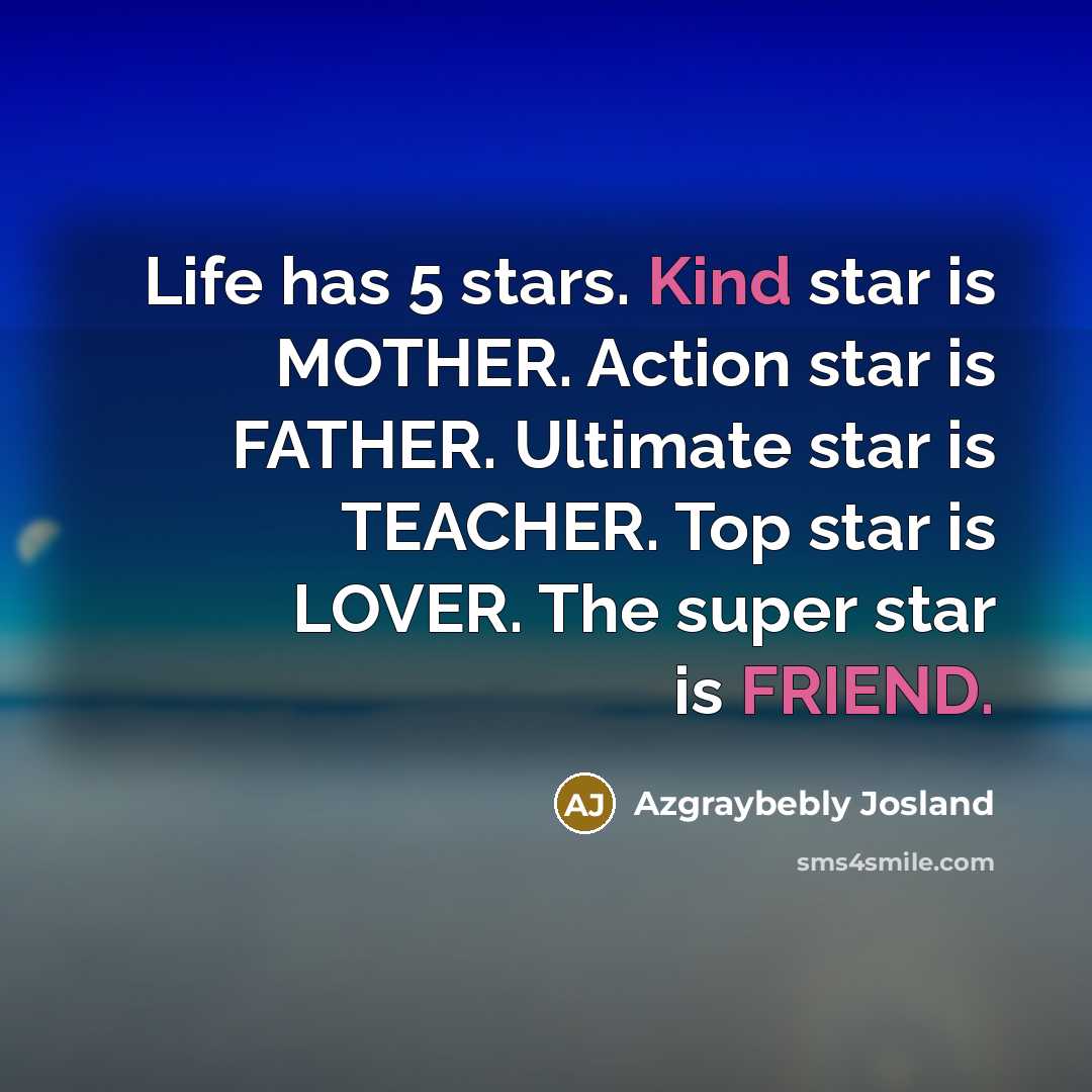 “Life has 5 stars. Kind star is MOTHER. Action star…” quote by Azgraybebly Josland