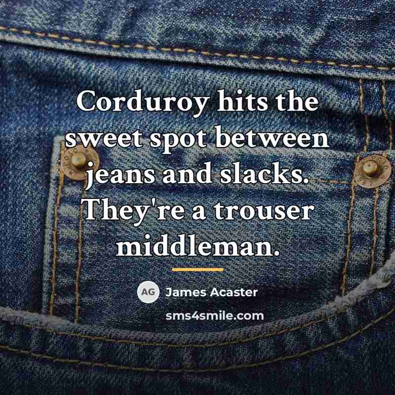 “Corduroy hits the sweet spot between jeans and slacks. They're…” quote by James Acaster
