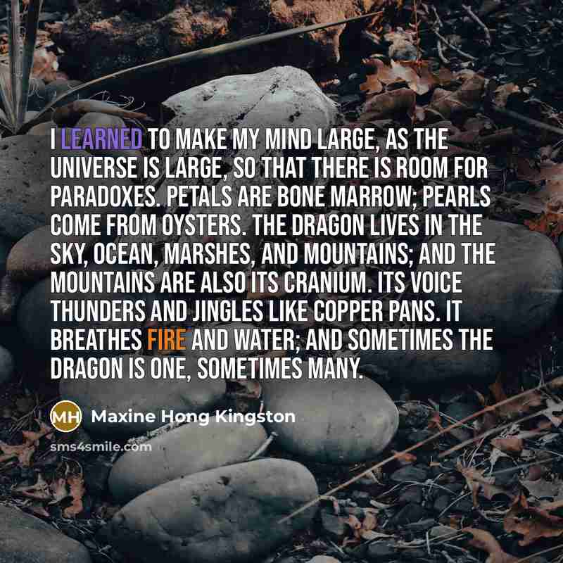“I learned to make my mind large, as the universe…” quote by Maxine Hong Kingston