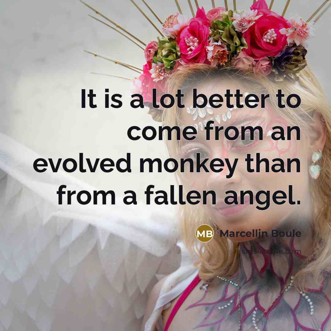 “It is a lot better to come from an evolved monkey than from a fallen angel.” quote by Marcellin Boule
