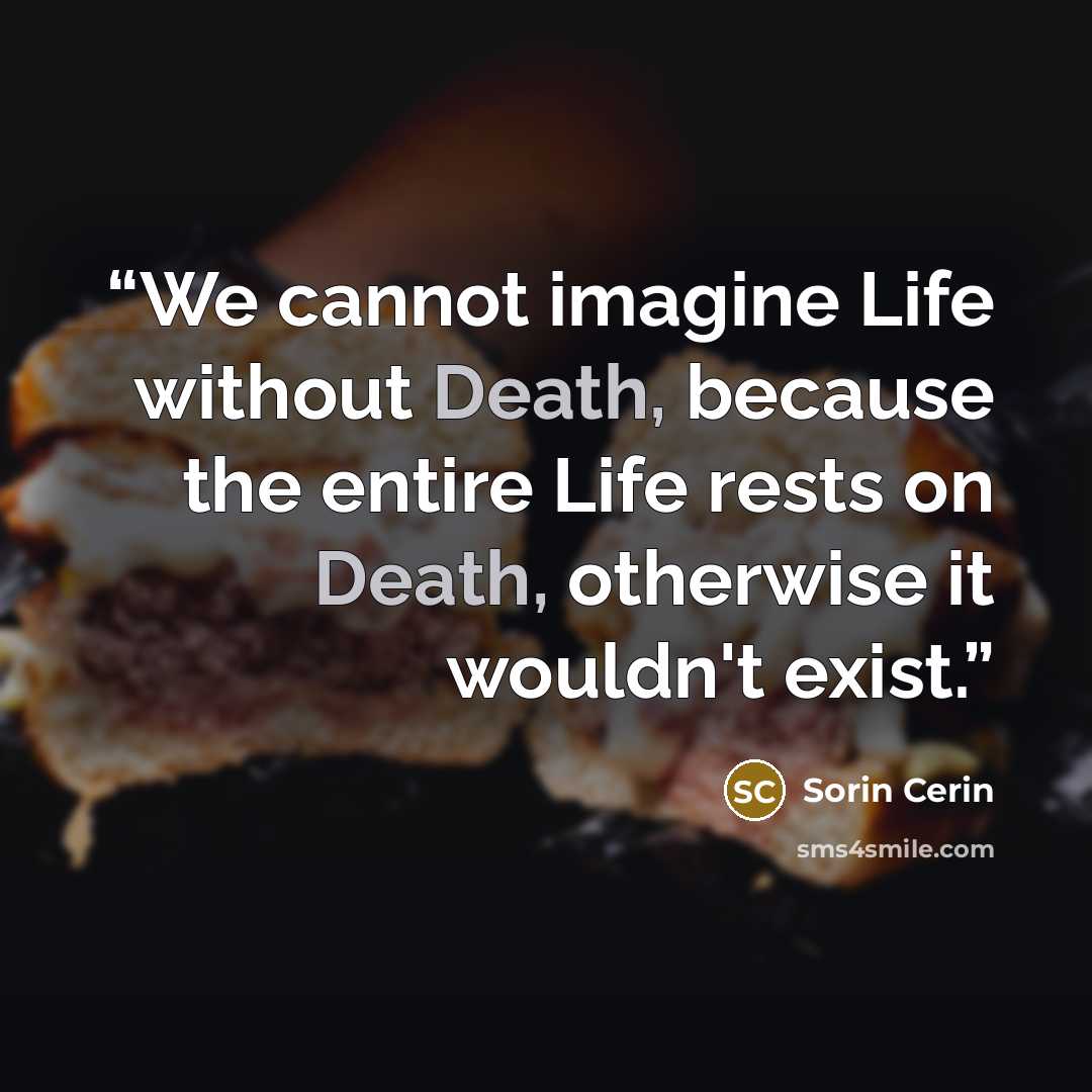 “We cannot imagine Life without Death, because the entire Life rests on Death, otherwise it wouldn't exist.” quote by Sorin Cerin