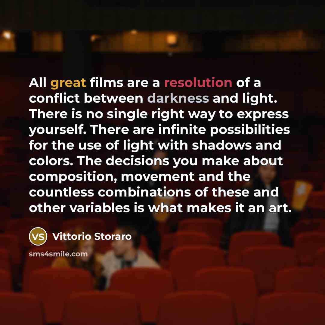“All great films are a resolution of a conflict between…” quote by Vittorio Storaro