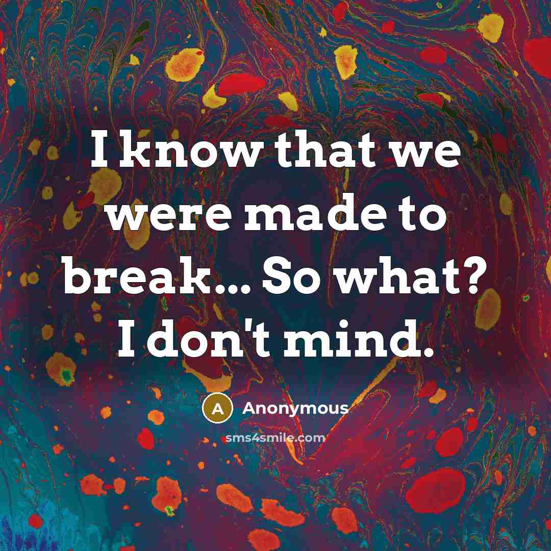 “I know that we were made to break... So what? I don't mind.” quote by Anonymous