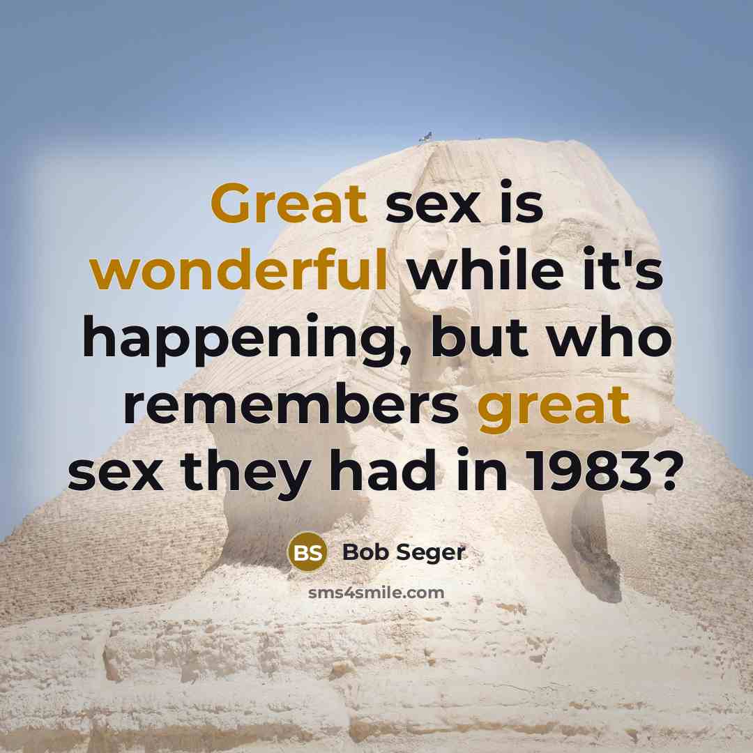 “Great sex is wonderful while it's happening, but who remembers great sex they had in 1983?” quote by Bob Seger