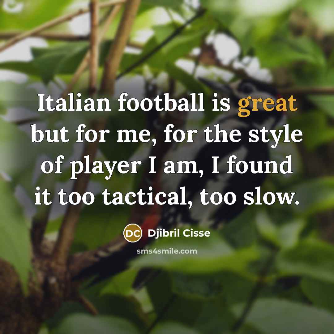 “Italian football is great but for me, for the style…” quote by Djibril Cisse