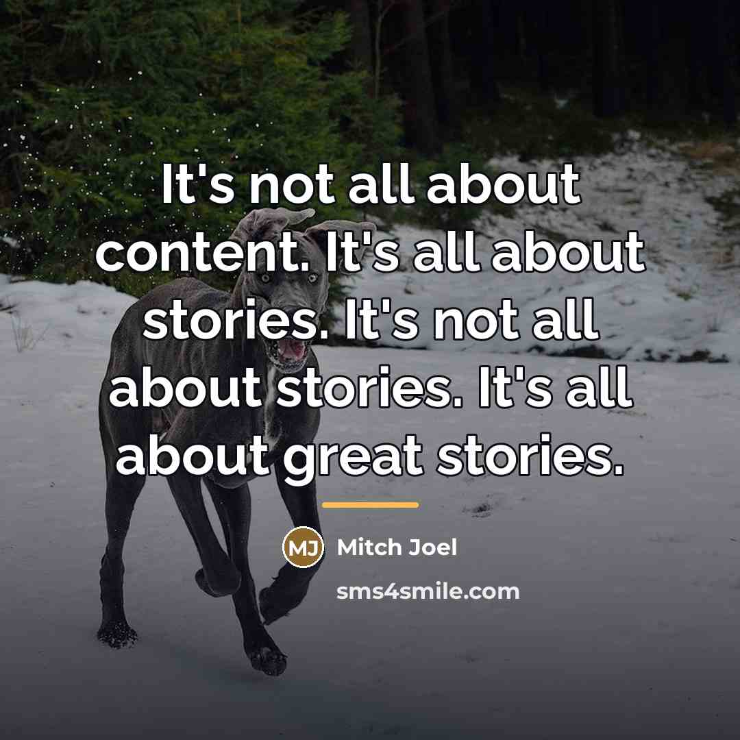 “It's not all about content. It's all about stories. It's…” quote by Mitch Joel