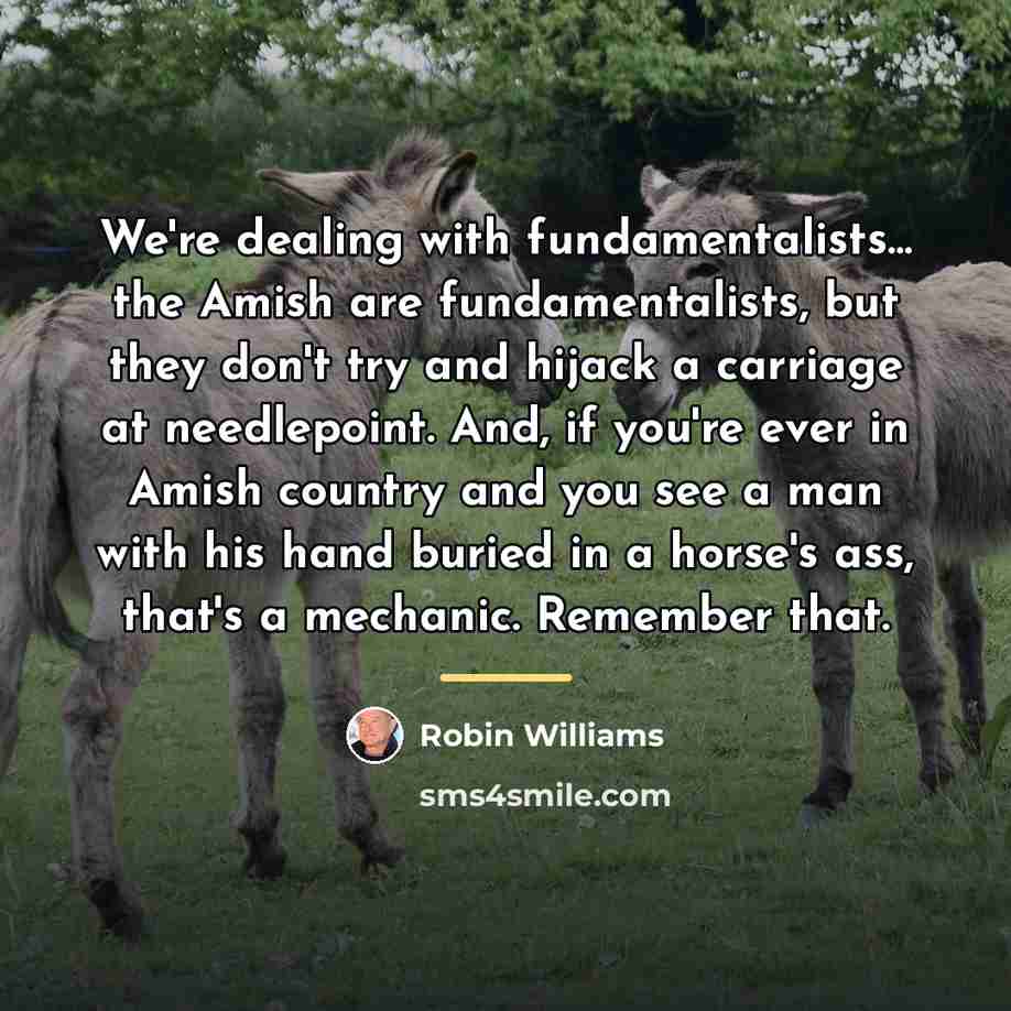 “We're dealing with fundamentalists... the Amish are fundamentalists, but they…” quote by Robin Williams