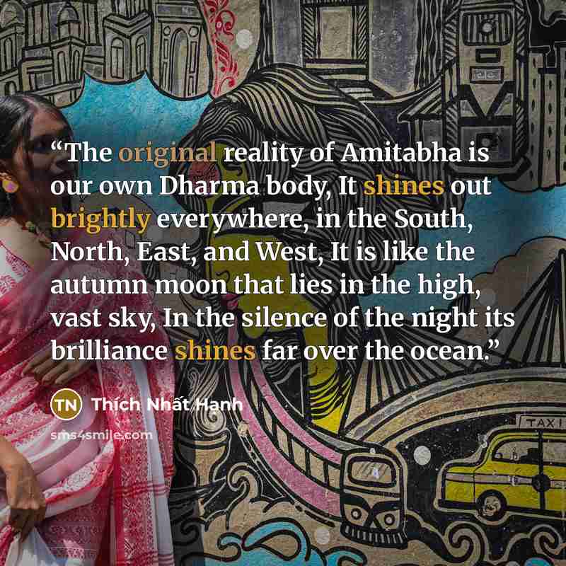 “The original reality of Amitabha is our own Dharma body, It shines out brightly everywhere, in the South, North, East, and West, It is like the autumn moon that lies in the high, vast sky, In the silence of the night its brilliance shines far over the ocean.” quote by Thích Nhất Hạnh