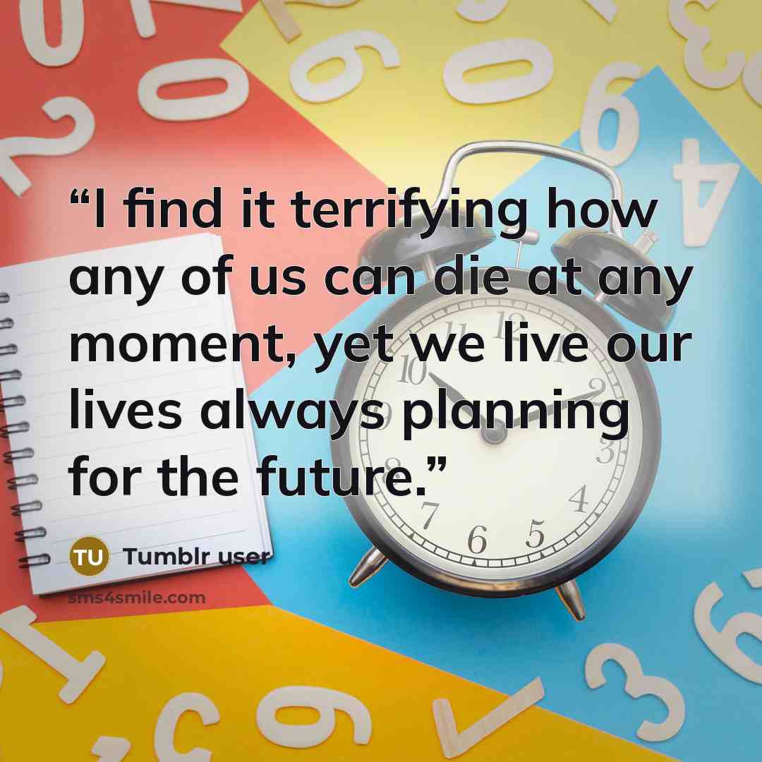 “I find it terrifying how any of us can die at any moment, yet we live our lives always planning for the future.” quote by Tumblr user