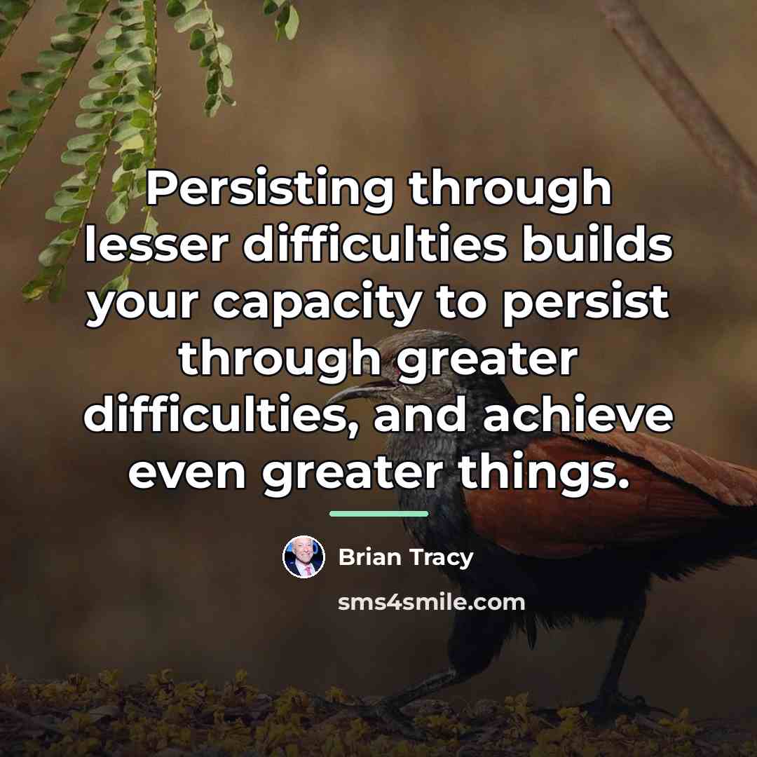 “Persisting through lesser difficulties builds your capacity to persist through…” quote by Brian Tracy